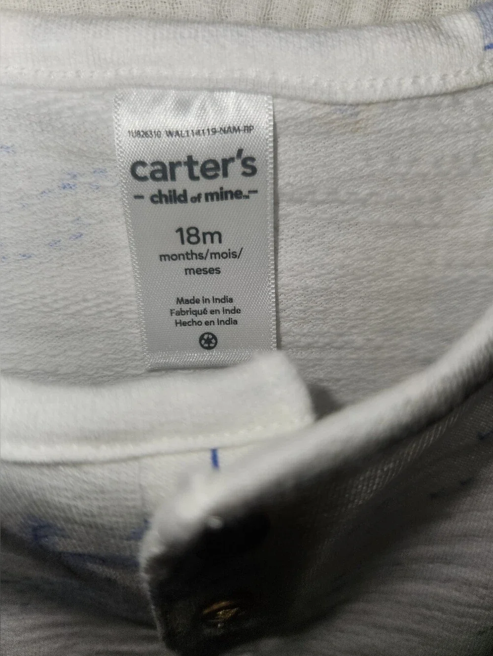 Carter's Sleeveless 100% Cotton Baby Boy Romper in Cream with Blue Print 18M NWT